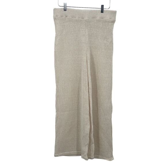 Free People Summer Nights Wide Leg Pants Ivory Size L Large Ribbed Chunky Knit - Picture 4 of 16